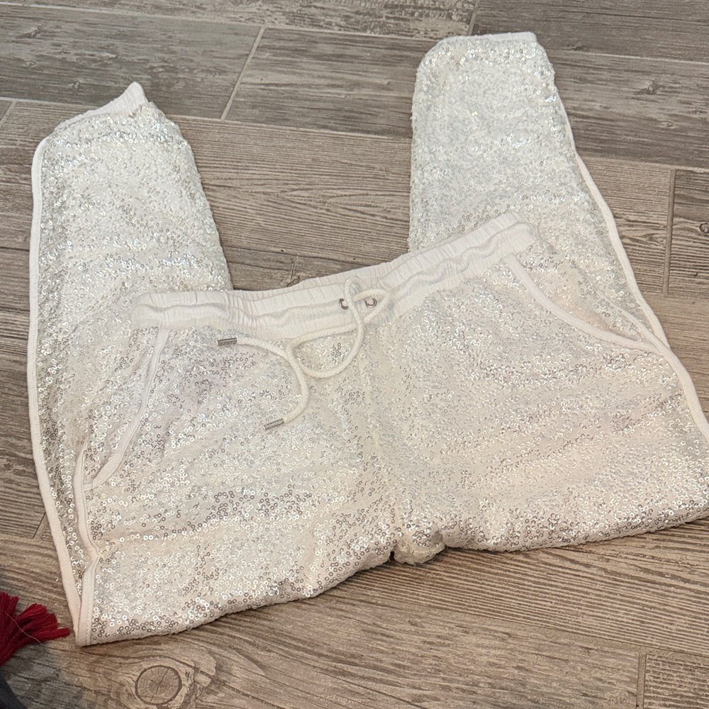 Honey Punch White Sequin Joggers size S